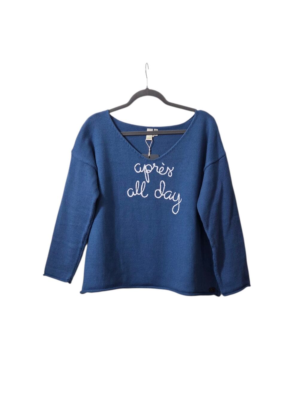 Shannon Passero Apres All Day Blue Cotton Knit Boxy Sweater NWT, Women's Medium